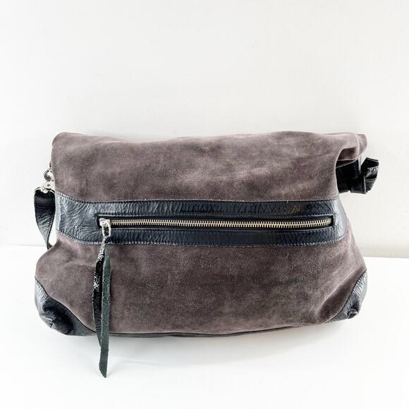 Foley + Corinna Fold Over Purse Handbag Brown Suede & Black Patent - Picture 8 of 8